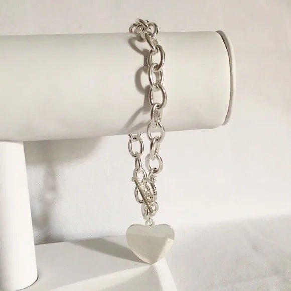 Engravable Silver Tone Heart Toggle Bracelet - Picture 3 of 5